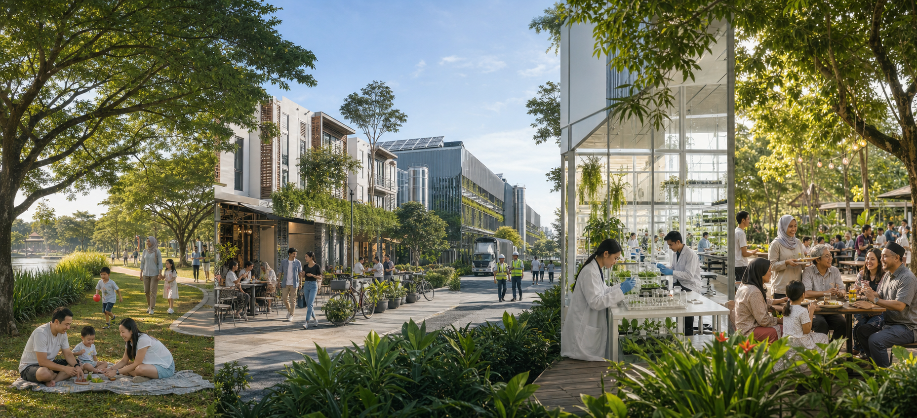 A sunlit community in a green contemporary township